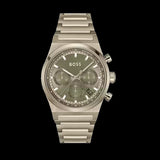 Hugo Boss Candor Chronograph Green Dial Brown Steel Strap Watch for Men - 1514222