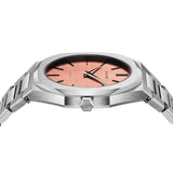 D1 Milano Ultra Thin Salmon Pink Dial Silver Steel Strap Watch for Men - D1-UTBJ26