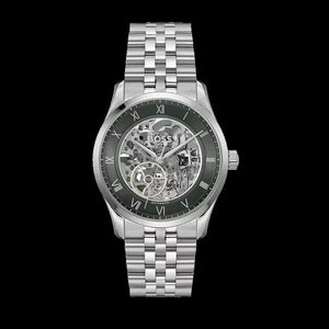 Hugo Boss Principle Skeleton Green Dial Silver Steel Strap Watch for Men - 1514236