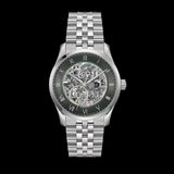 Hugo Boss Principle Skeleton Green Dial Silver Steel Strap Watch for Men - 1514236