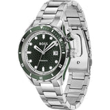 Hugo Boss Bossmatic Automatic Green Dial Silver Steel Strap Watch for Men - 1514178