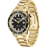 Hugo Boss Bossmatic Automatic Black Dial Gold Steel Strap Watch for Men - 1514180