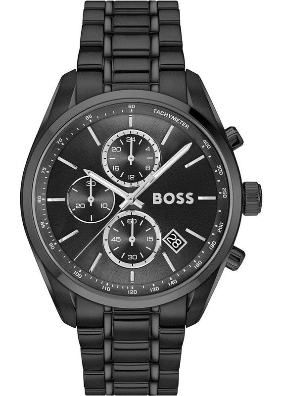 Hugo Boss Grand Prix Chronograph Black Dial Black Steel Strap Watch for Men - 1514298