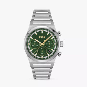 Hugo Boss Candor Chronograph Green Dial Silver Steel Strap Watch for Men - 1514220