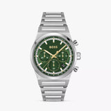 Hugo Boss Candor Chronograph Green Dial Silver Steel Strap Watch for Men - 1514220