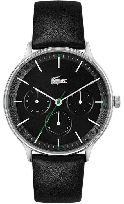Lacoste Club Multidial Black Dial Black Leather Strap Watch for Men - 2011226