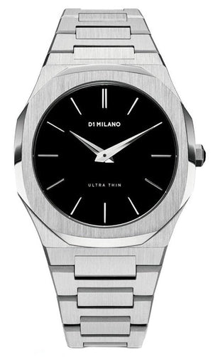 D1 Milano Ultra Thin Black Dial Silver Steel Strap Watch for Women - D1-UTBL05
