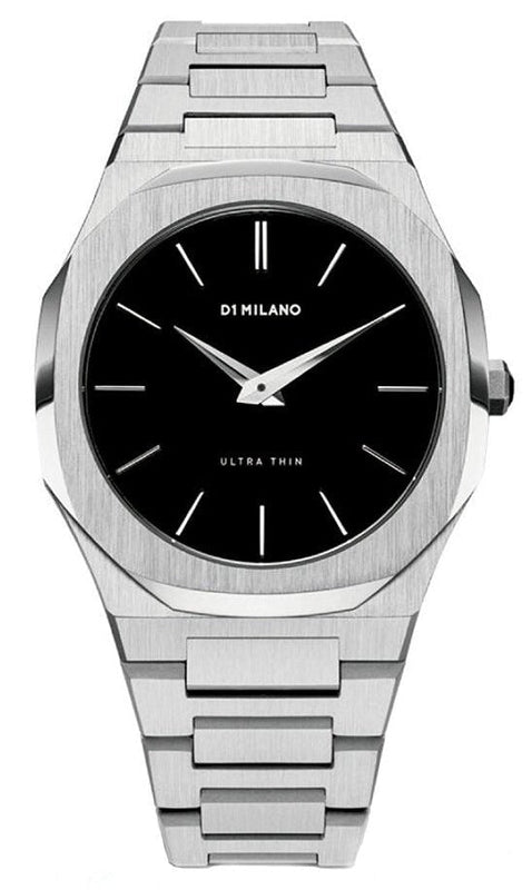 D1 Milano Ultra Thin Black Dial Silver Steel Strap Watch for Women - D1-UTBL05