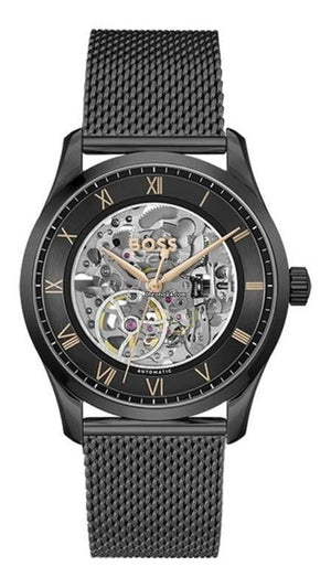 Hugo Boss Principle Skeleton Grey Dial Grey Mesh Strap Watch for Men - 1514255