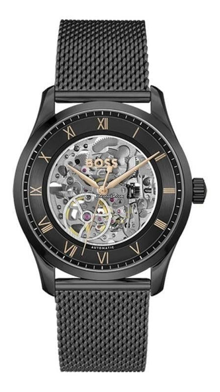 Hugo Boss Principle Skeleton Grey Dial Grey Mesh Strap Watch for Men - 1514255