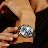 Hugo Boss Grand Tour Chronograph Ice Blue Dial Silver Steel Strap Watch for Women - 1502767