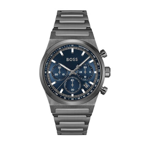 Hugo Boss Candor Chronograph Blue Dial Grey Steel Strap Watch for Men - 1514223