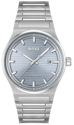 Hugo Boss Candor Automatic Ice Blue Dial Silver Steel Strap Watch for Men - 1514118
