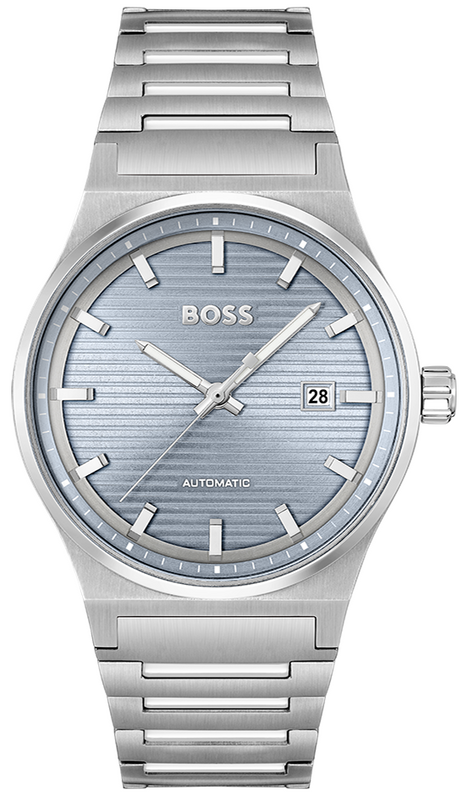 Hugo Boss Candor Automatic Ice Blue Dial Silver Steel Strap Watch for Men - 1514118