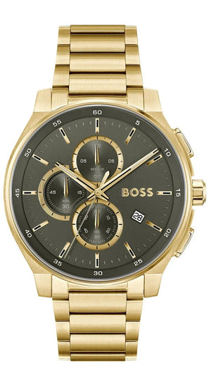 Hugo Boss Peak Chronograph Olive Green Dial Gold Steel Strap Watch for Men - 1514190
