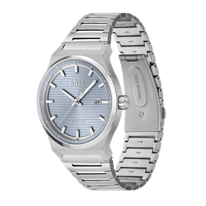 Hugo Boss Candor Automatic Ice Blue Dial Silver Steel Strap Watch for Men - 1514118