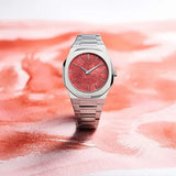 D1 Milano Ultra Thin Red Dial Silver Steel Strap Watch for Men - D1-UTBJ20