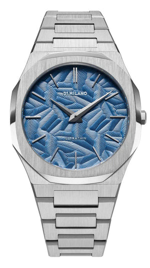 D1 Milano Ultra Thin Olympic Blue Dial Silver Steel Strap Watch for Men - D1-UTBJ35