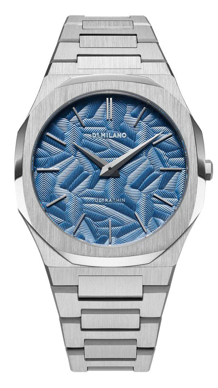 D1 Milano Ultra Thin Olympic Blue Dial Silver Steel Strap Watch for Men - D1-UTBJ35