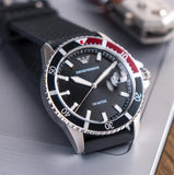 Emporio Armani Diver Black Dial Black Silicon Strap Watch for Men - AR11341