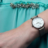 Emporio Armani Gianni T-Bar Silver Dial Beige Leather Strap Watch for Women - AR11111