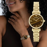 Emporio Armani Gianni T-Bar Brown Dial Gold Steel Strap Watch for Women - AR11703