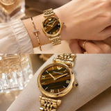 Emporio Armani Gianni T-Bar Brown Dial Gold Steel Strap Watch for Women - AR11703