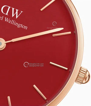 Daniel Wellington Petite Suffolk Red Dial Red Leather Strap Watch For Women - DW00100404