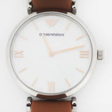 Emporio Armani Gianni T-Bar White Dial Brown Leather Strap Watch for Women - AR1988