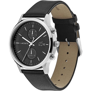 Lacoste Madrid Black Dial Black Leather Strap Watch for Men - 2011064