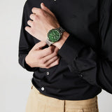 Lacoste Boston Chronograph Green Dial Silver Steel Strap Watch for Men - 2011080