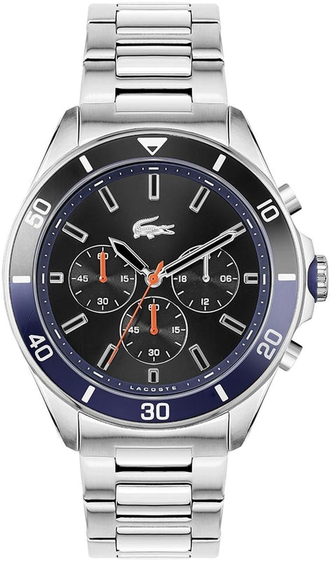 Lacoste Tiebreaker Chronograph Black Dial Silver Steel Strap Watch for Men - 2011155