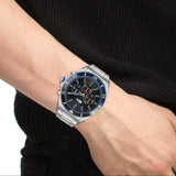 Lacoste Tiebreaker Chronograph Black Dial Silver Steel Strap Watch for Men - 2011155