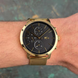 Lacoste Replay Chronograph Black Dial Gold Steel Strap Watch for Men - 2011195