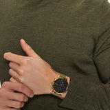 Lacoste Replay Chronograph Black Dial Gold Steel Strap Watch for Men - 2011195