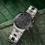 Lacoste Boston Chronograph Black Dial Silver Steel Strap Watch for Men - 2011079