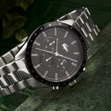 Lacoste Boston Chronograph Black Dial Silver Steel Strap Watch for Men - 2011079