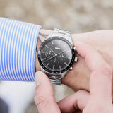Lacoste Boston Chronograph Black Dial Silver Steel Strap Watch for Men - 2011079