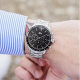 Lacoste Boston Chronograph Black Dial Silver Steel Strap Watch for Men - 2011079