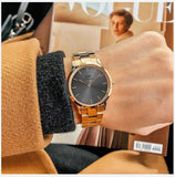 Daniel Wellington Iconic Link Grey Dial Rose Gold Steel Strap Watch For Women - DW00100332