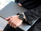 Emporio Armani Mario Chronograph Black Dial Black Leather Strap Watch For Men - AR11243