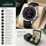 Lacoste Edmonton Black Dial Black Leather Strap Watch for Men - 2010888