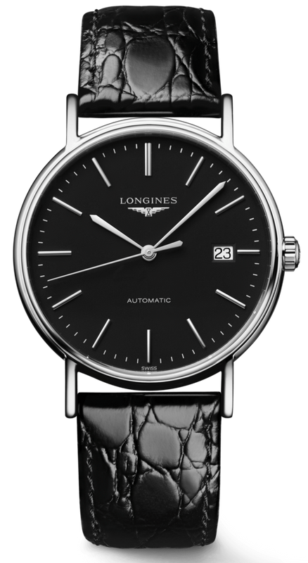 Longines Presence 38.5mm Automatic Black Dial Black Leather Strap Watch for Men - L4.921.4.52.2