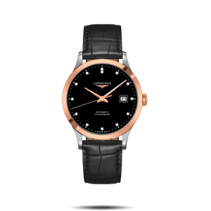 Longines Record Black Dial Black Leather Strap Watch for Men - L2.821.5.57.2