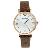 Emporio Armani Meccanico Automatic Silver Dial Burgundy Leather Strap Watch For Women - AR60044
