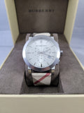Burberry The City Nova White Dial Checked Brown Leather Strap Watch for Men - BU9357