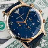 Emporio Armani Chronograph Midnight Blue Dial Blue Leather Strap Watch For Men - AR1862