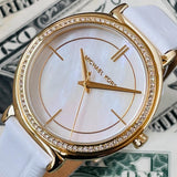 Michael Kors Cinthia Mother of Pearl Dial White Leather Strap Watch for Women - MK2662
