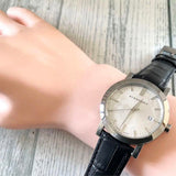 Burberry The City White Dial Black Leather Strap Watch for Women - BU9206