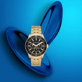 Michael Kors Cunningham Multifunction Black Dial Gold Steel Strap Watch For Men - MK7154